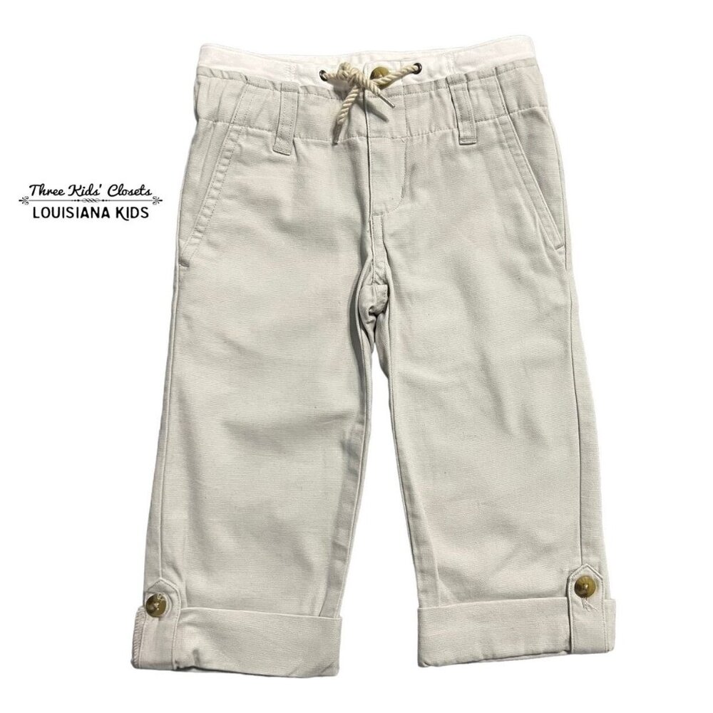 NEW Janie and Jack Sz 3 Stone Khaki Roll Up Drawstring Pants